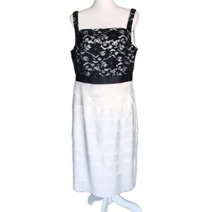Chadwick's Vintage Dress Womens 14 Black White Lace Satin Cocktail Party 90s Y2K